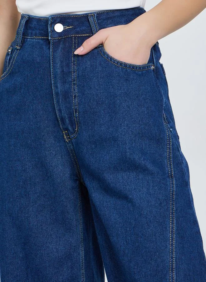 Styli Women Wide Leg Cut and Sew Panel Jeans